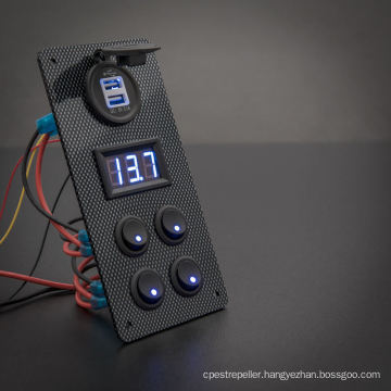 Carbon Switch Panel with USB Charger and Digital Voltmeter